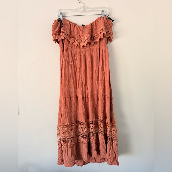 Women’s Plus Size Boho Peach Strapless Lace Maxi Dress Forever21 2X Cottagecore - Picture 8 of 8